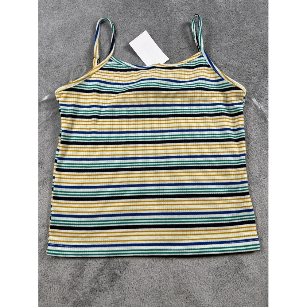 COTTON EMPORIUM Women's Striped Ribbed Tank Top Size Medium Yellow Blue Green‎